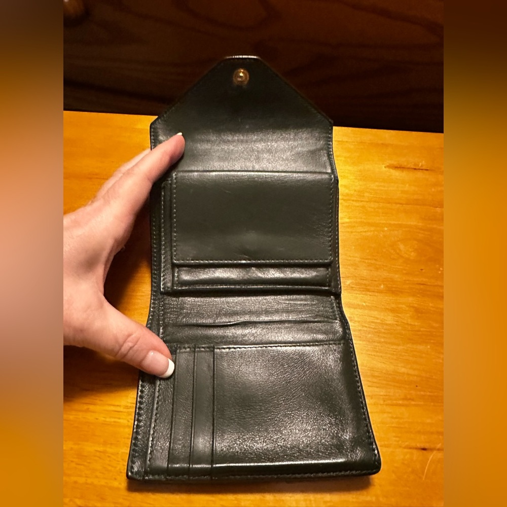 Celine Green & Gray Leather Colorblock Envelope Style Compact Wallet with Box - Picture 5 of 8